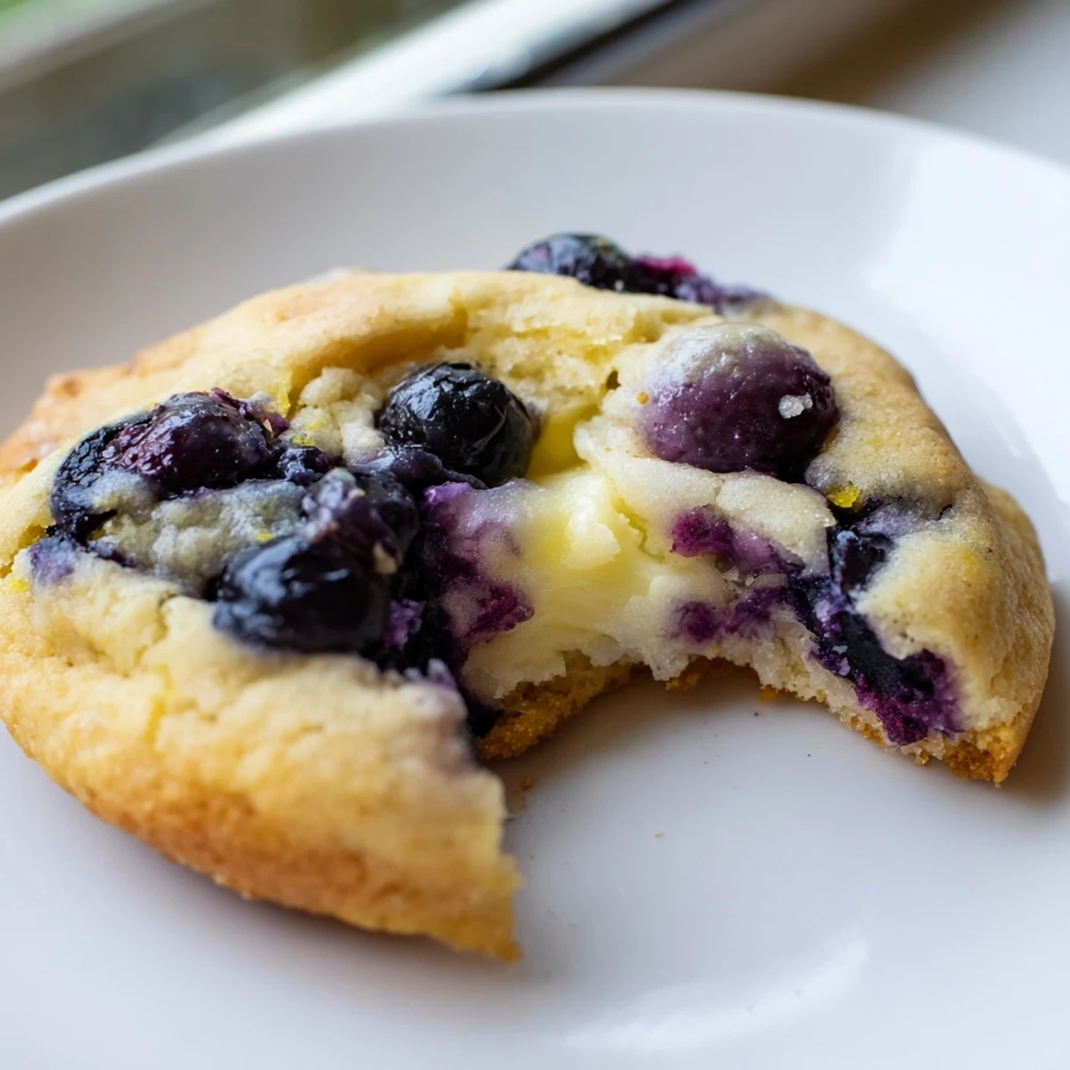 Chewy Lemon Blueberry Cheesecake Cookies bursting with juicy berries and creamy cheesecake filling
