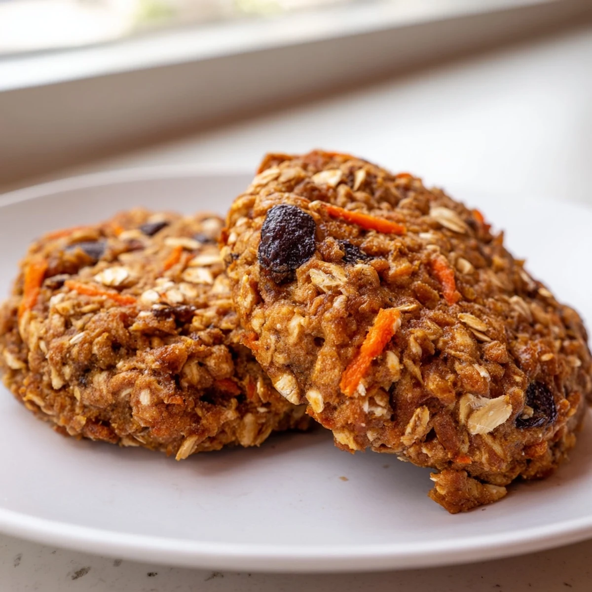 Golden brown carrot cake cookies cooling on a wire rack with specks of cinnamon spices