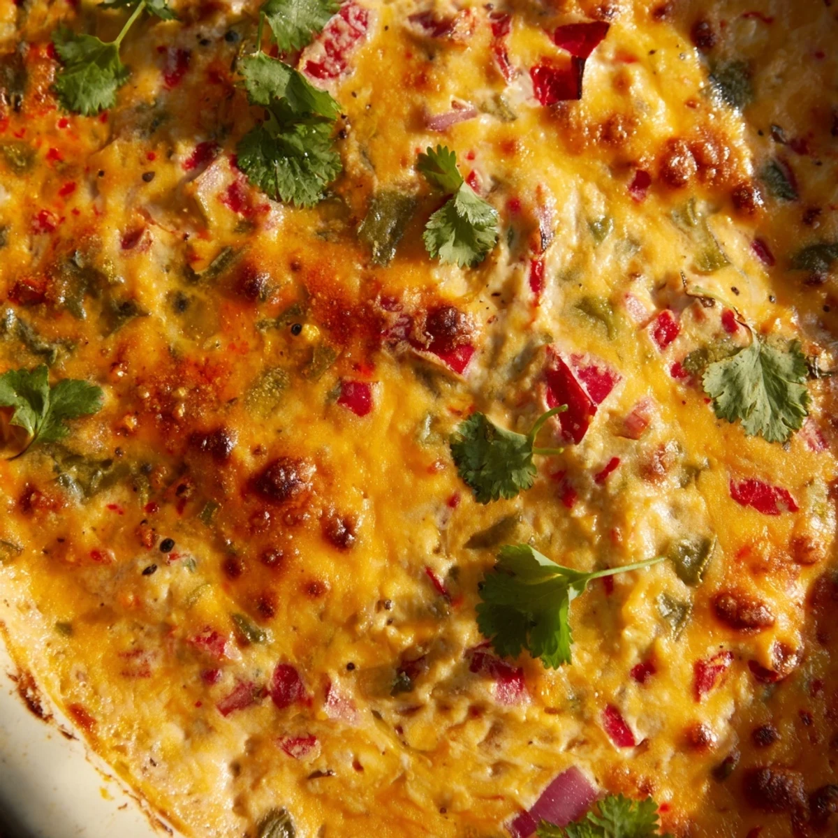 Creamy spicy roasted jalapeno cowboy cream cheese dip topped with fresh cilantro and melted cheese