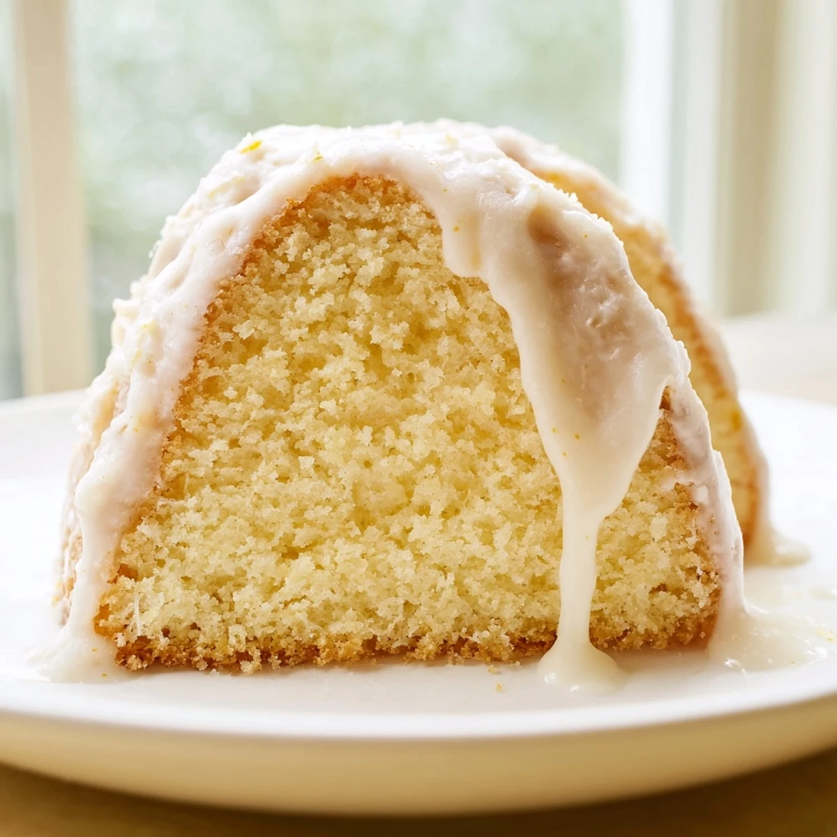 Golden Church Cake with vanilla glaze drizzled over a moist tender sponge ready for sharing