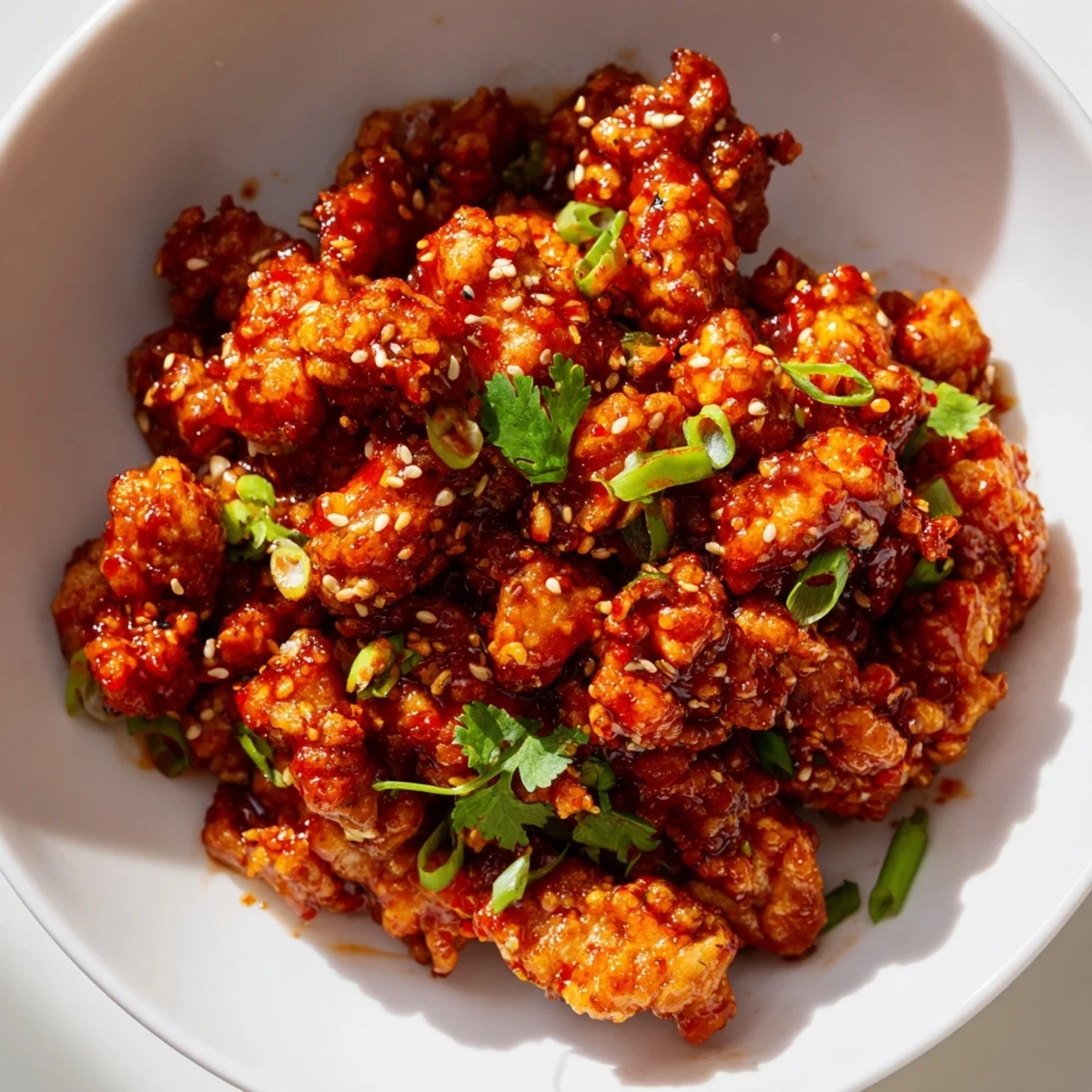 Spicy firecracker ground chicken bowls with crisp vegetables and tangy glaze