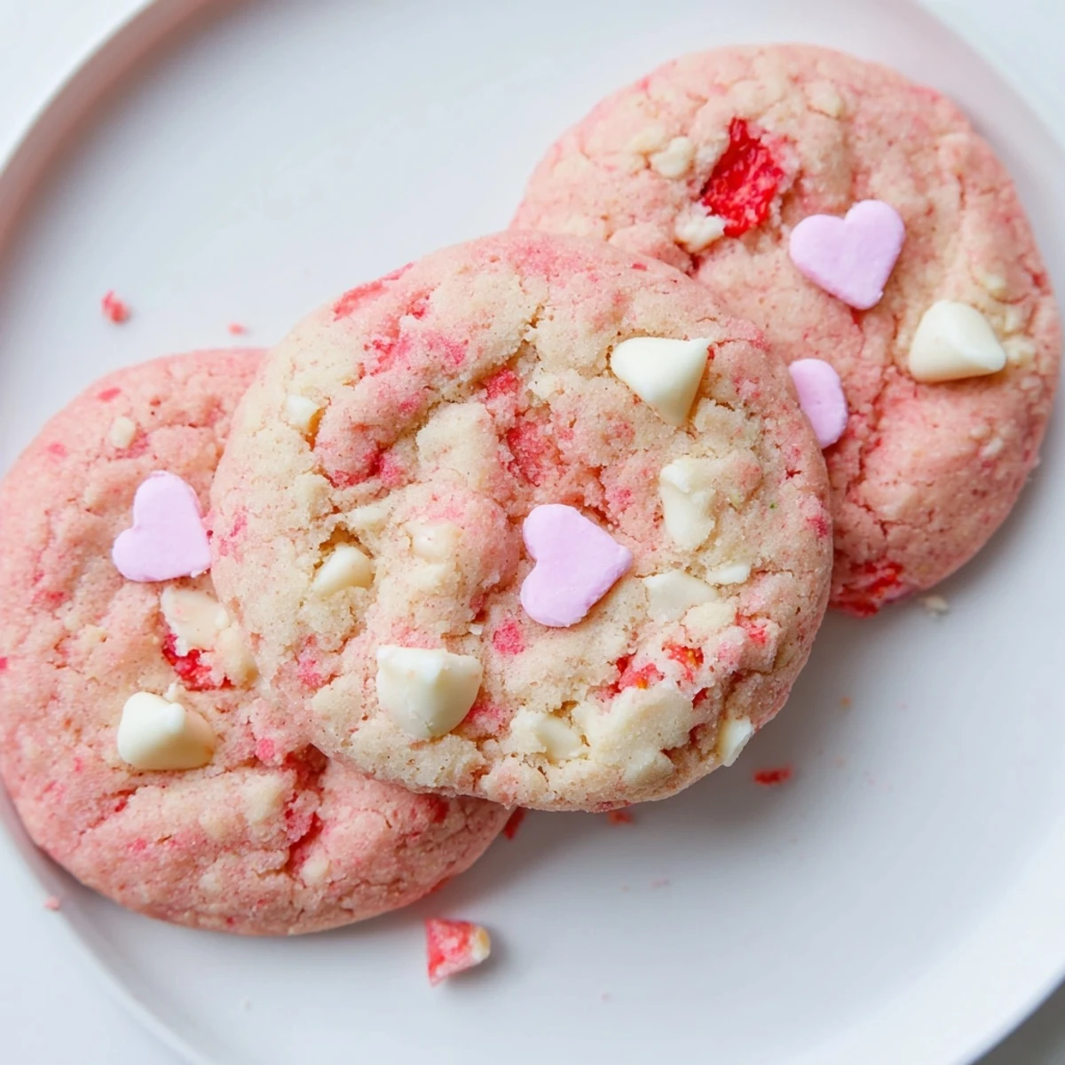 Chewy Valentine Strawberry Cookies studded with fresh strawberries and melting white chocolate pieces