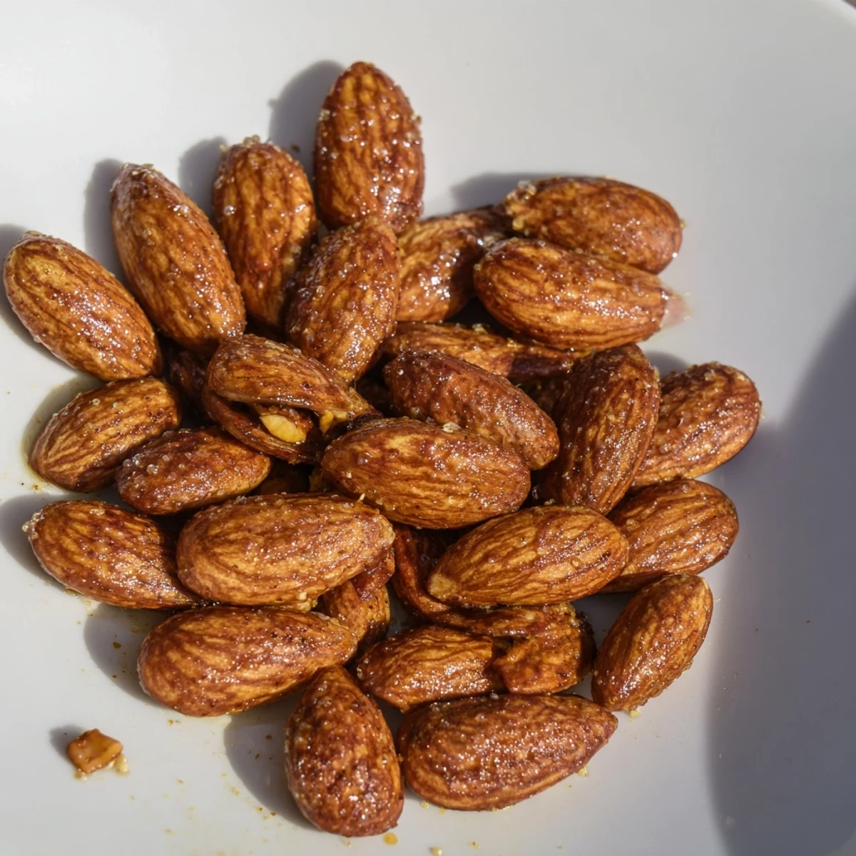 Crunchy roasted almonds cooled to perfection arranged in a handful for snacking