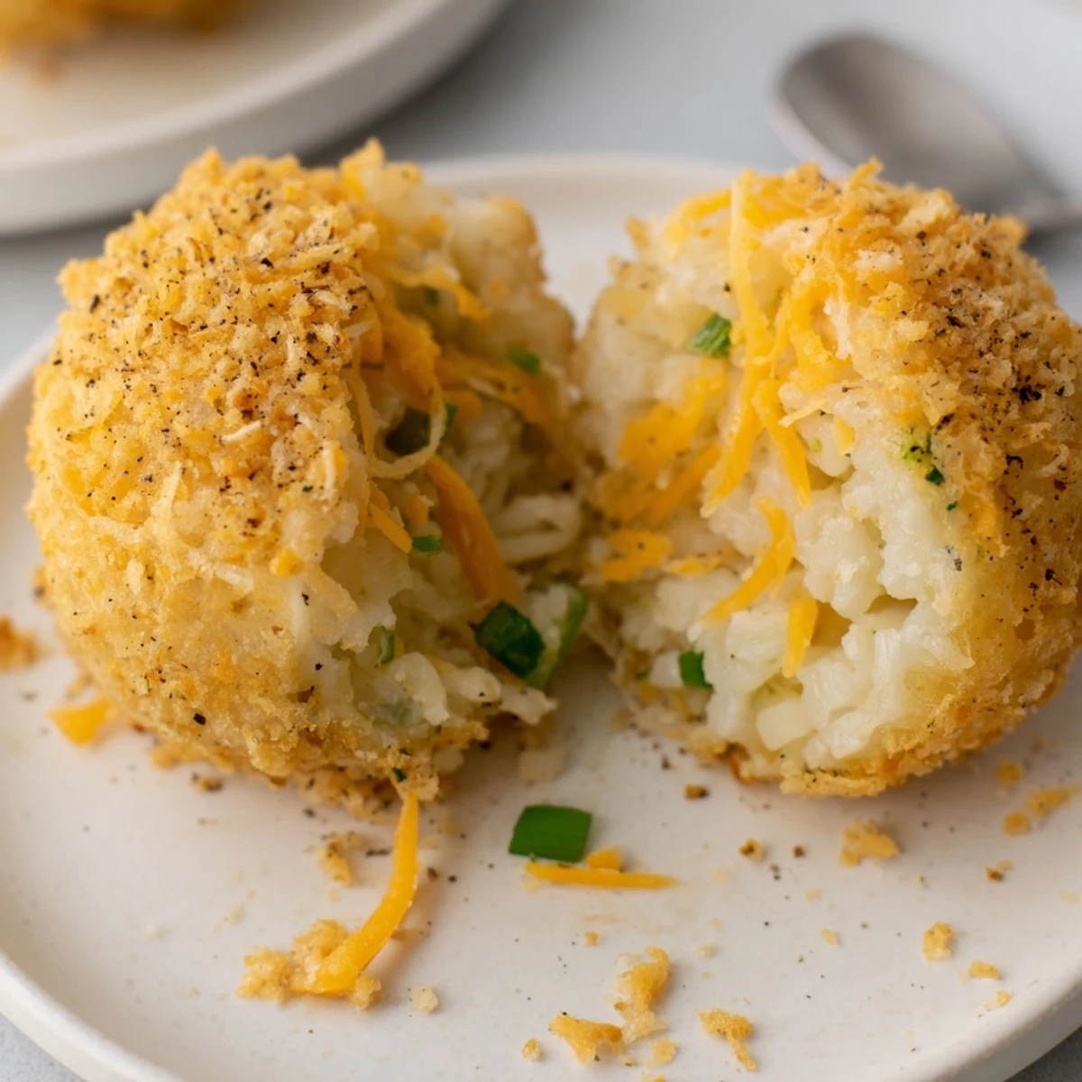 Breaded Fried Mashed Potato Balls cooling on paper towels, ready for dipping