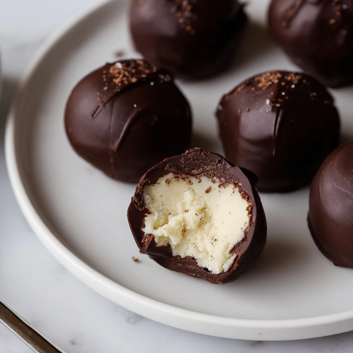 Hand-rolled Dark Chocolate Eggnog Truffles chilled, melt-in-your-mouth holiday indulgence