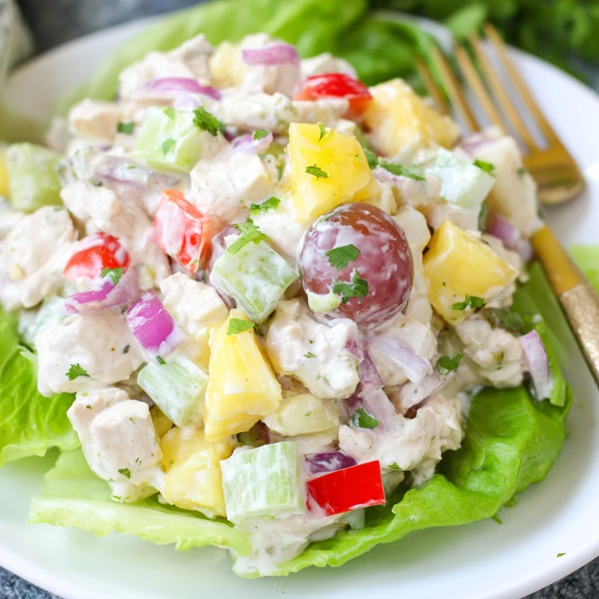 Chilled Hawaiian Chicken Salad Recipe perfect for summer picnics, sweet grapes, toasted macadamias