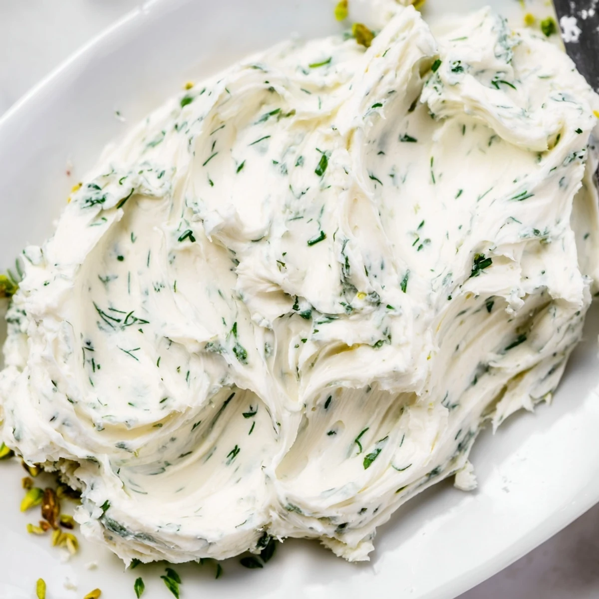 Rustic Creamy Herb Infused Butter Board with swirls, olive oil drizzle, crusty bread