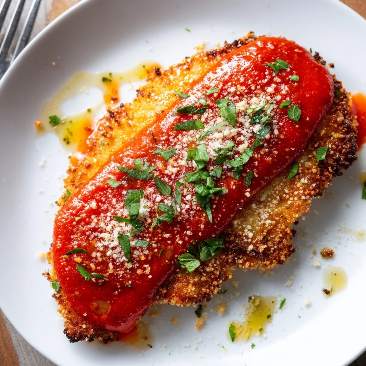 Parmesan Roasted Red Pepper Chicken with golden crust and smoky, silky sauce.  