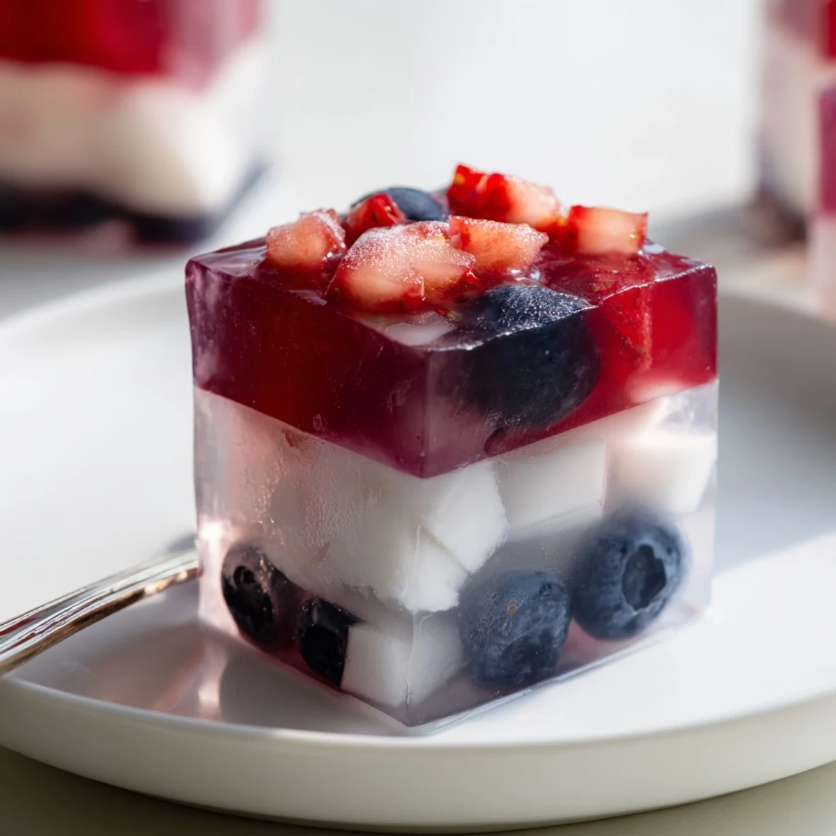 Frosty Red White And Blue Ice Cubes Recipe layered with juicy berries and coconut