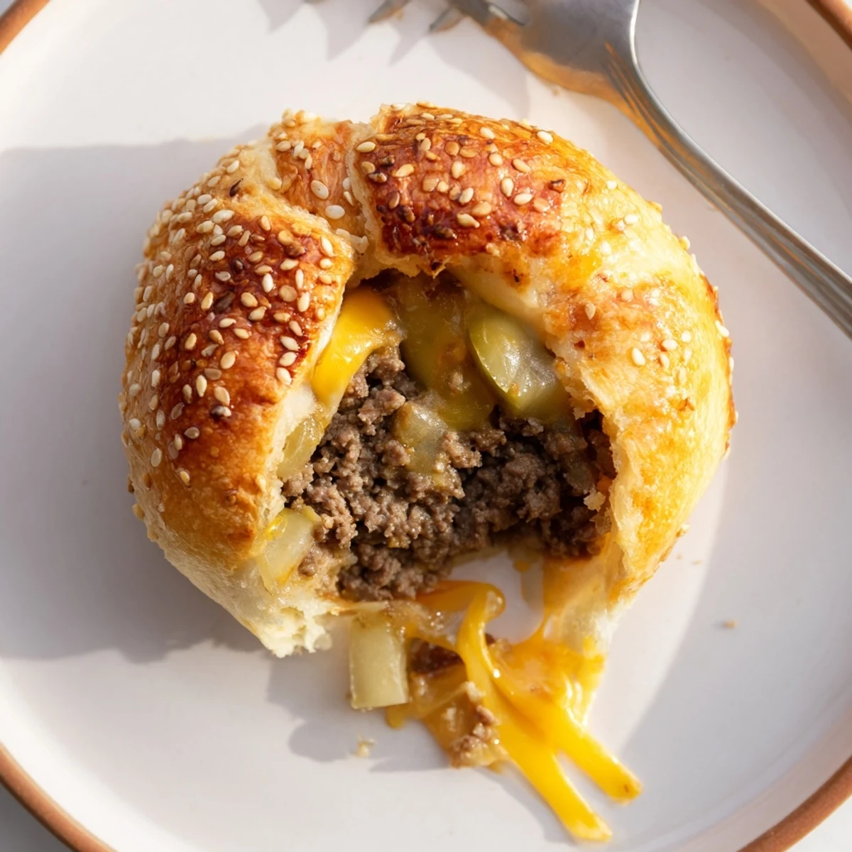 Warm Cheesy Cheeseburger Bombs Explosion Recipe served with dipping sauces, sesame-topped bites
