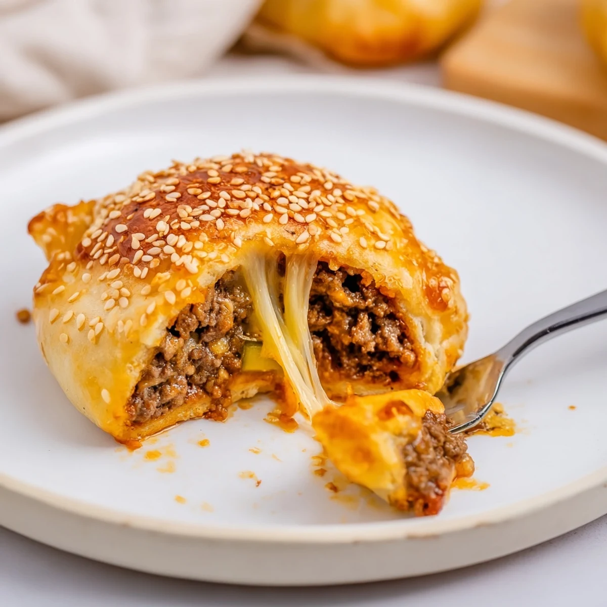 Crispy, golden Cheesy Cheeseburger Bombs Explosion Recipe revealing melty mozzarella center