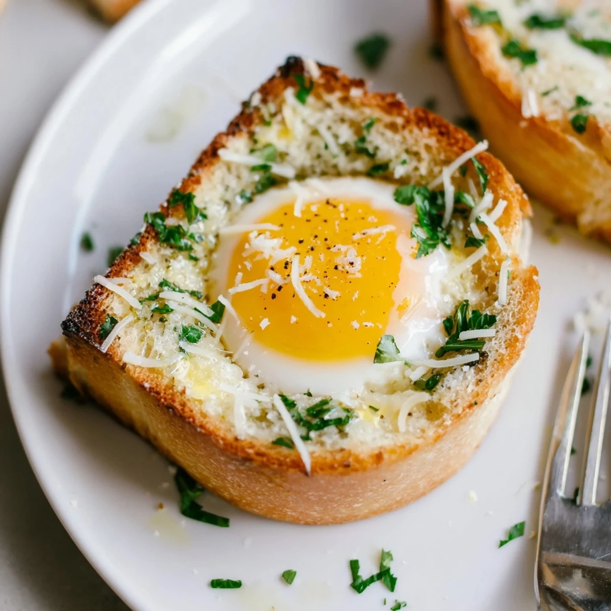 Lazy Garlic Bread Egg Cups with golden edges, warm buttery garlic aroma