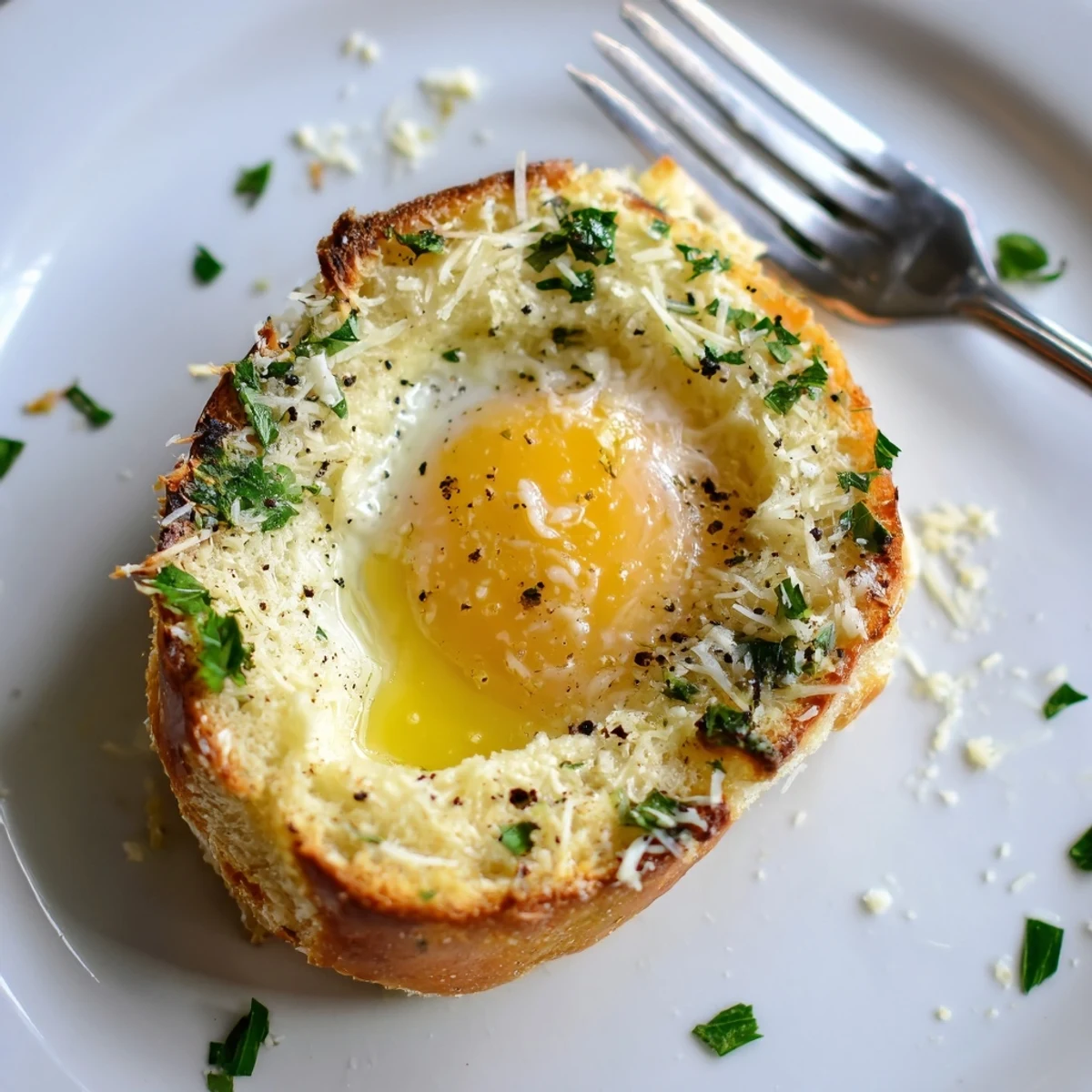 Serve Lazy Garlic Bread Egg Cups hot from oven with chopped parsley