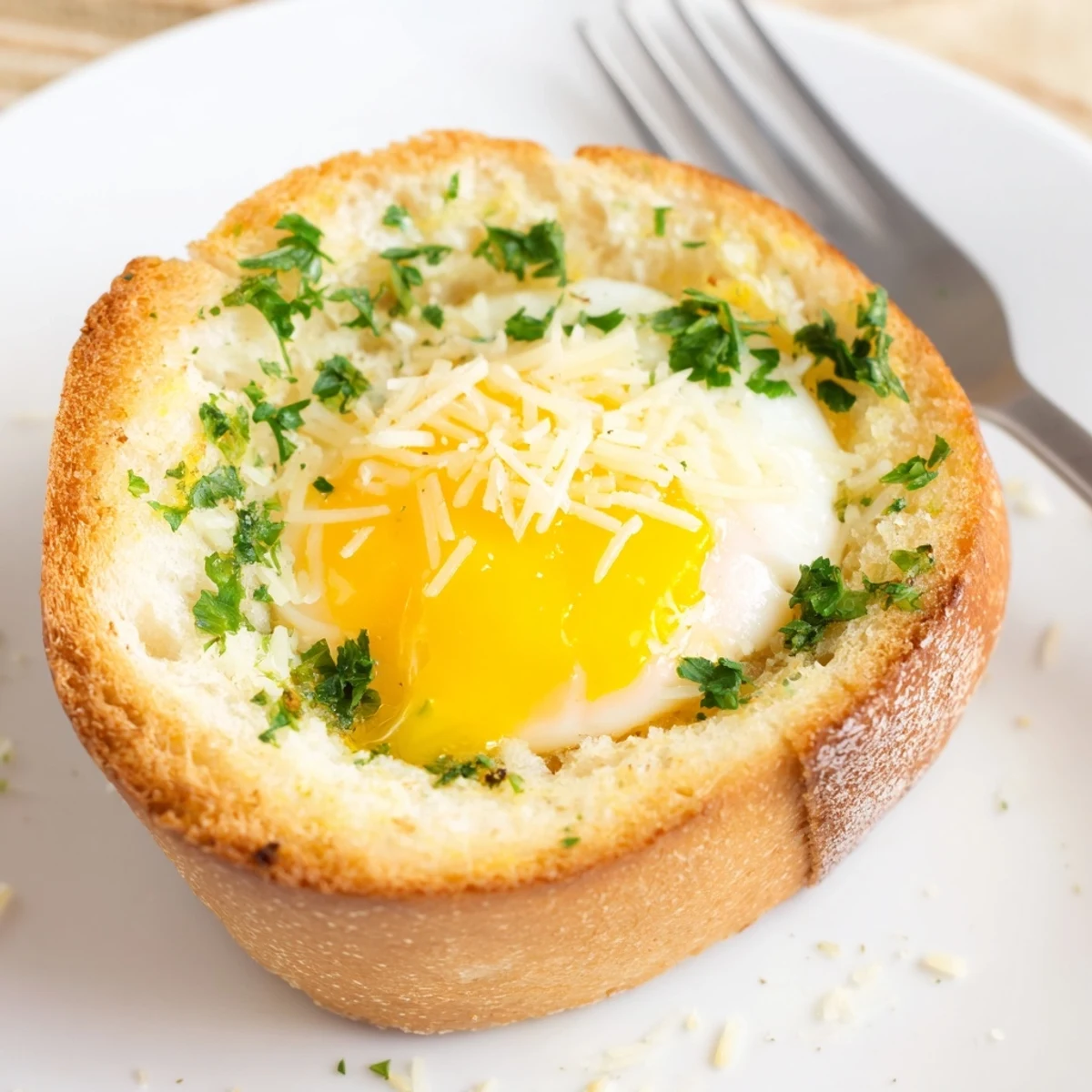 Crispy-topped Lazy Garlic Bread Egg Cups nestled in muffin tin, ready