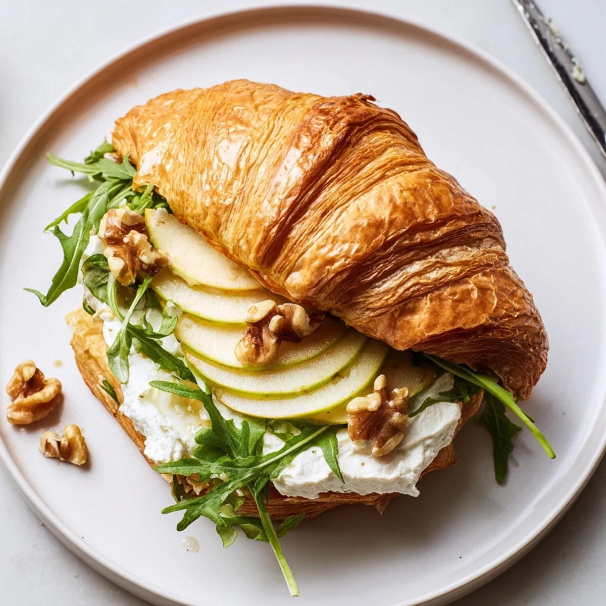 Rustic Apple Goat Cheese Croissant Sandwich with crisp apples and peppery arugula  