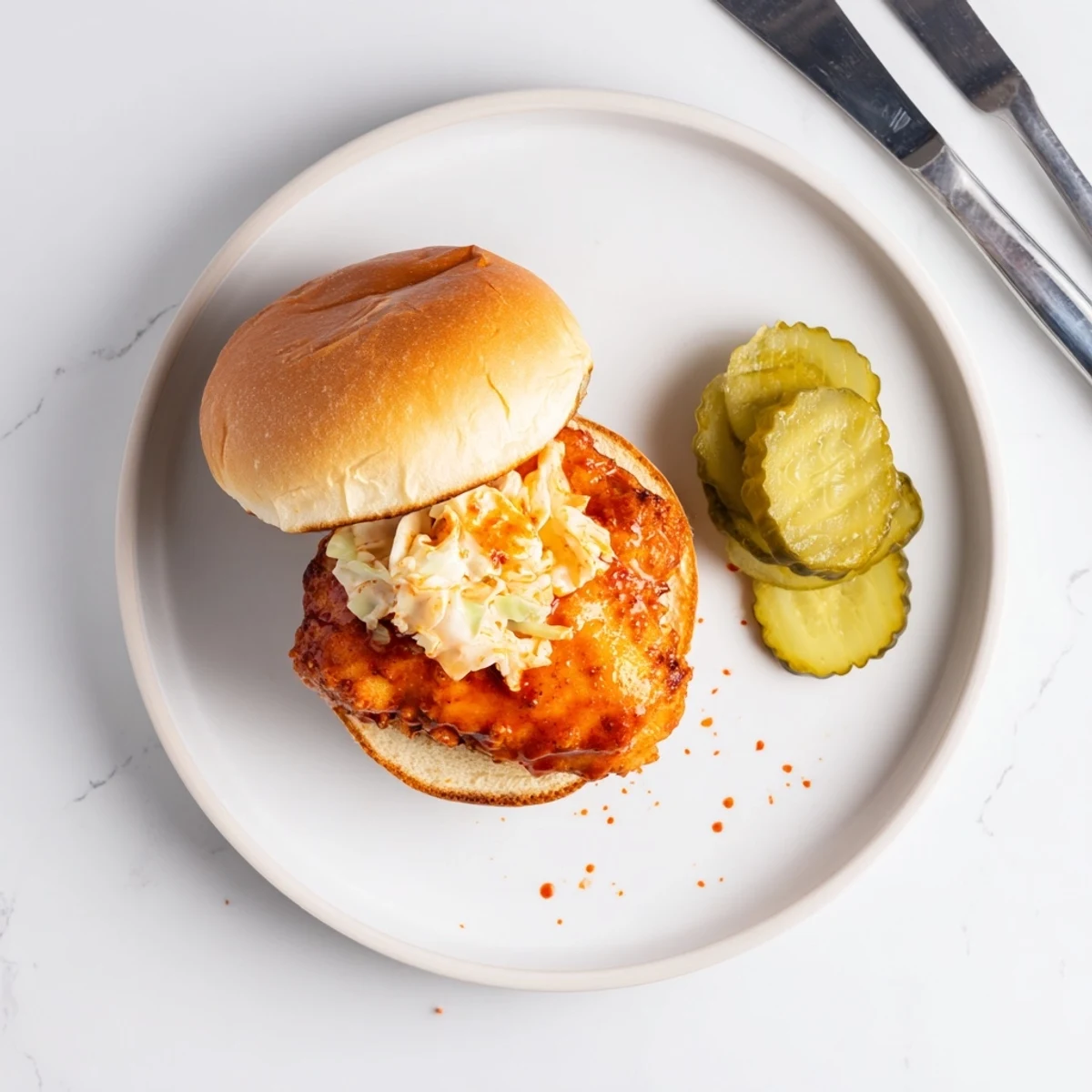 Handheld Spicy Nashville Hot Chicken Sandwiches served with cold sweet iced tea