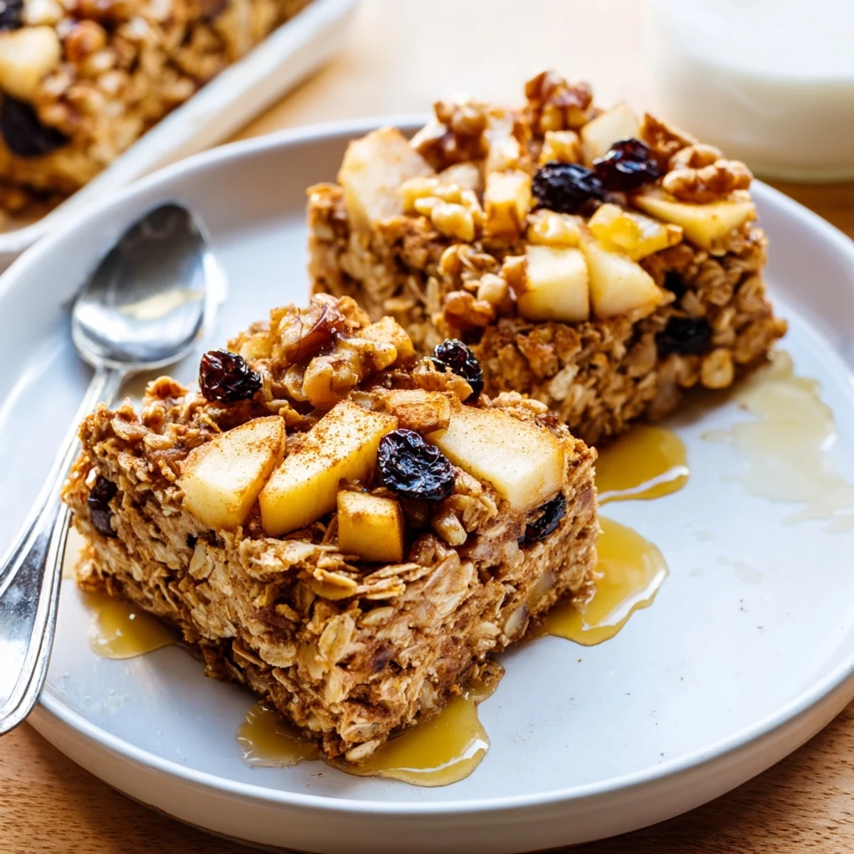 Delicious Apple Cinnamon Oatmeal Bake Recipe For Mornings with steaming golden crust