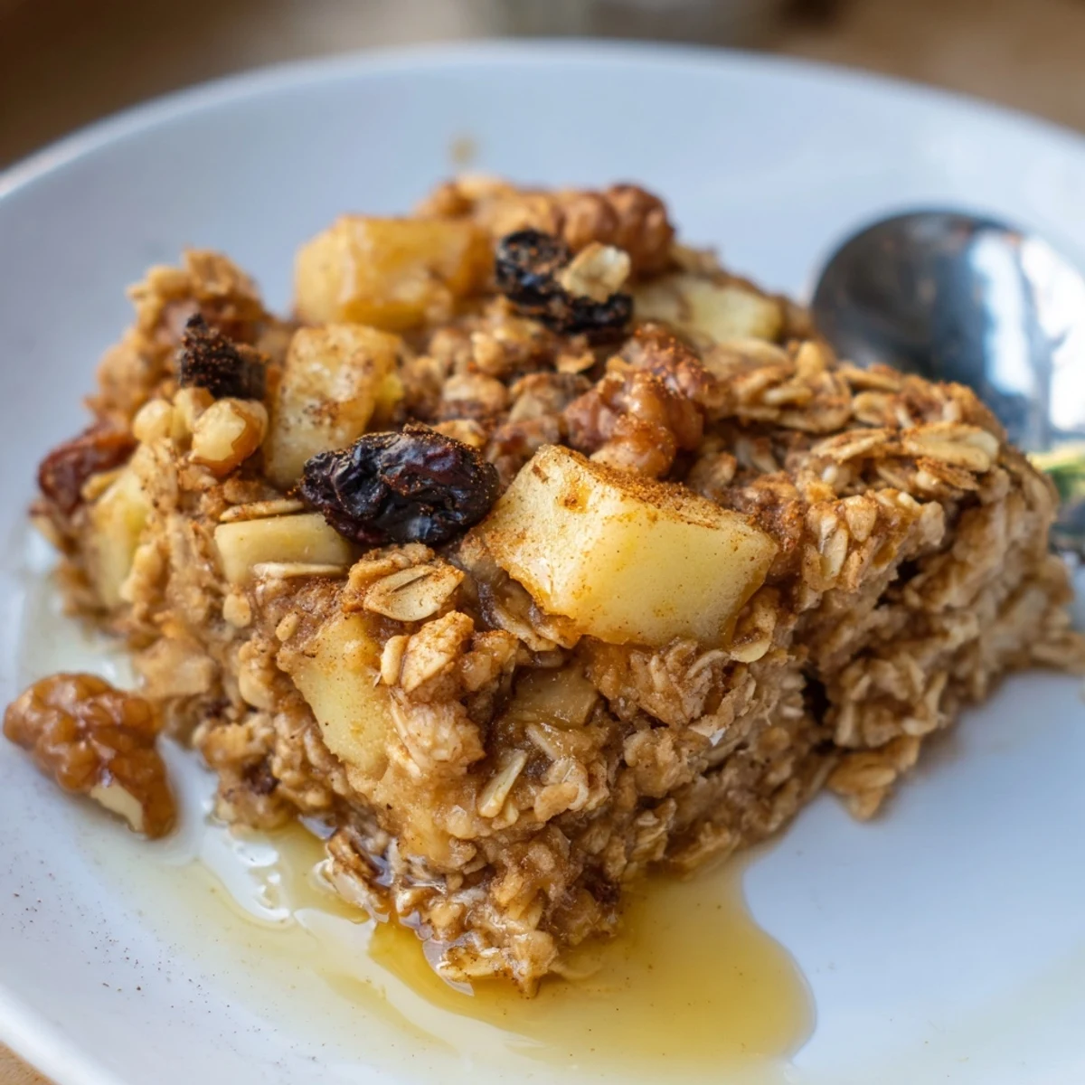 Warm cinnamon scented Delicious Apple Cinnamon Oatmeal Bake Recipe For Mornings with nuts
