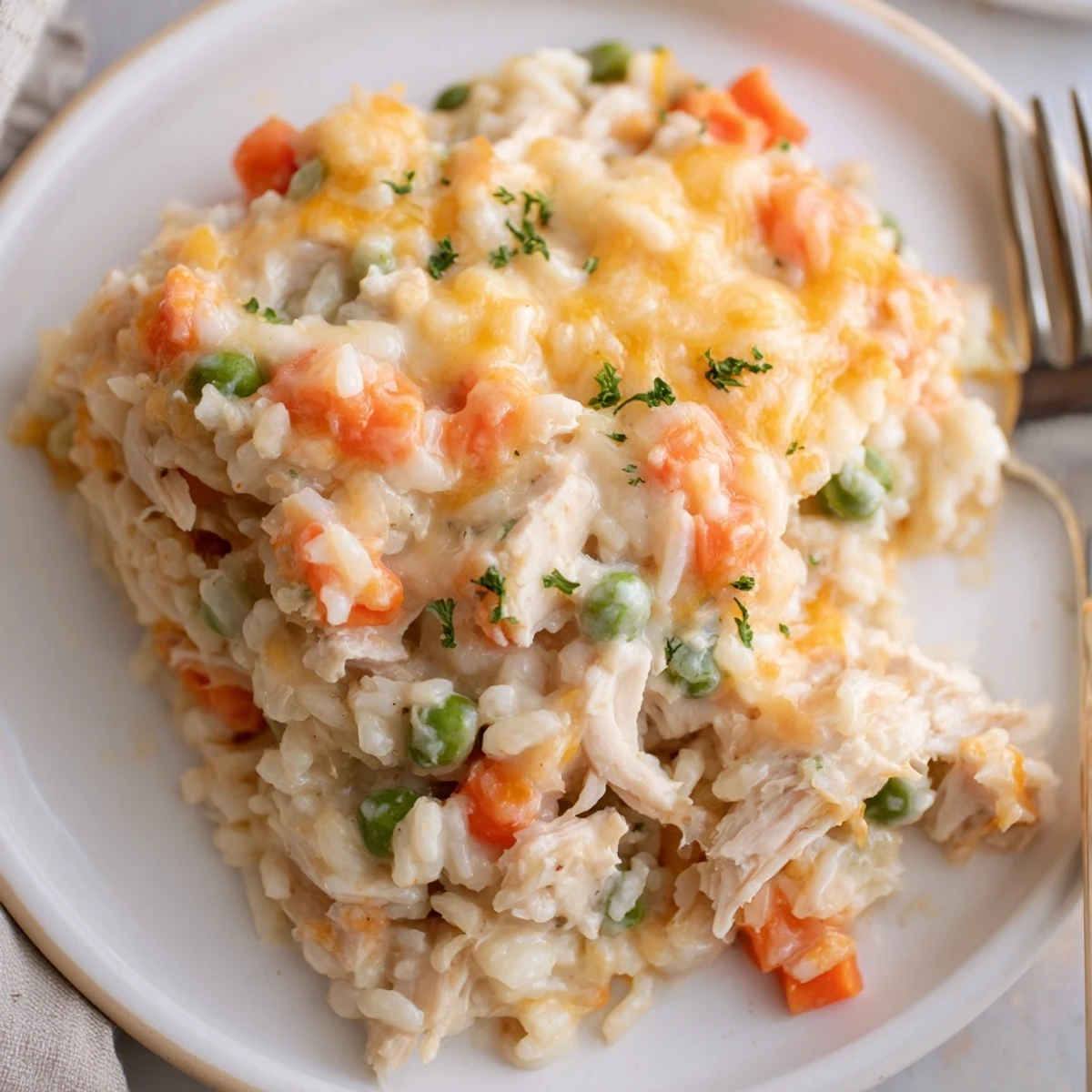 Creamy Chicken And Rice Casserole Bake With Cheese Delight, bubbling golden and tender