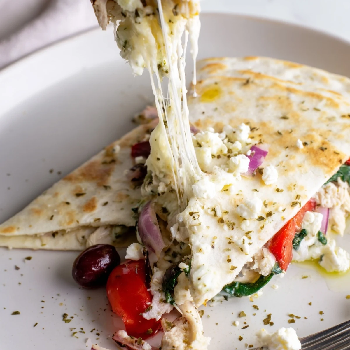 Pan-seared Greek Chicken Quesadillas With Melty Cheese For Dinner Delight, served with tzatziki