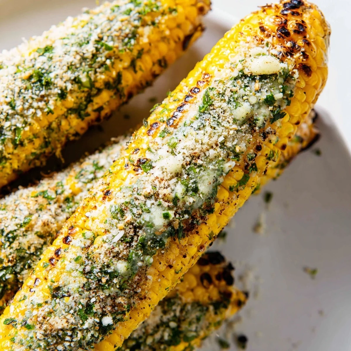 Golden grilled corn brushed with herb butter and sprinkled generously with savory parmesan ranch seasoning