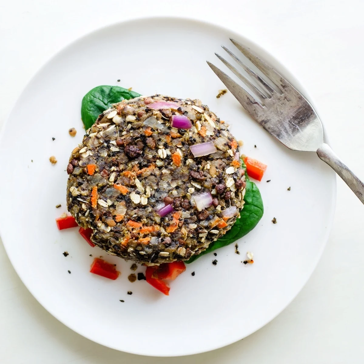 Homemade vegetable burger served on sesame seed bun with melting cheese and red onion