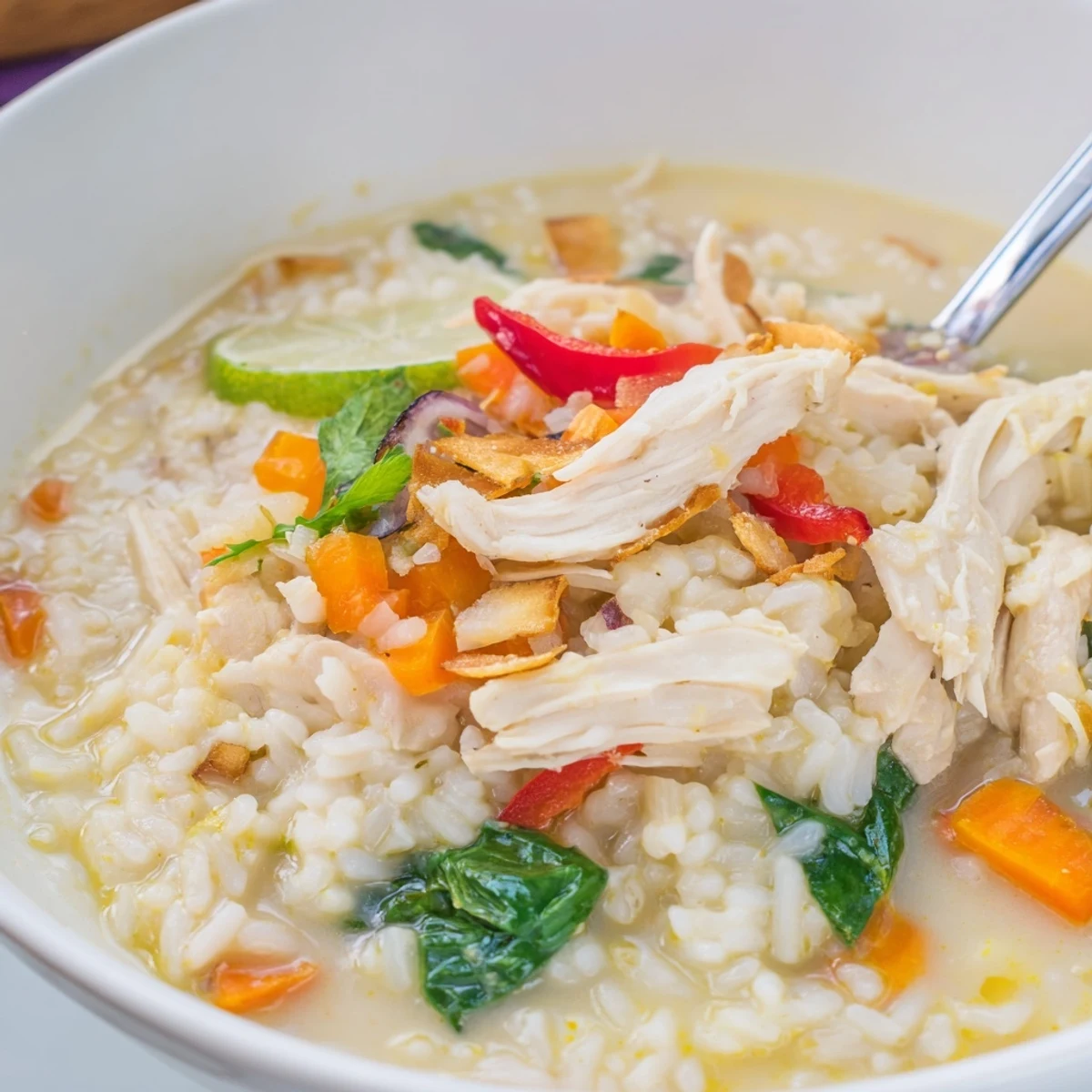 Golden Coconut Chicken Rice Soup Comforting Creamy Bowl Of Flavor silky broth, tender chicken