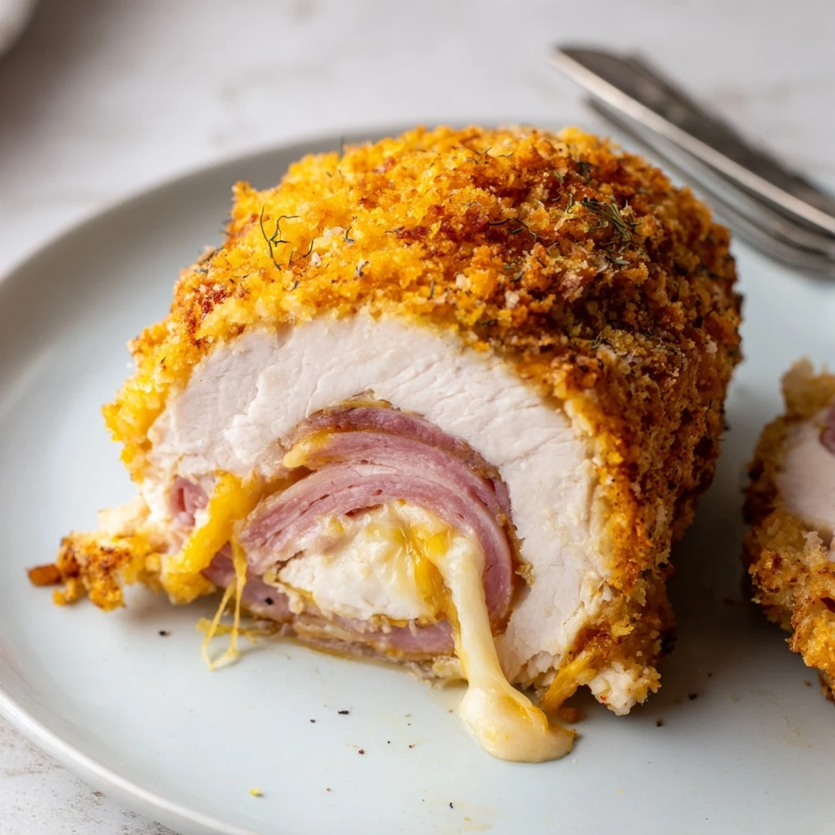 Crispy Pickle Brined Chicken Rolls sliced, golden crust, tangy pickle aroma, melted cheese.