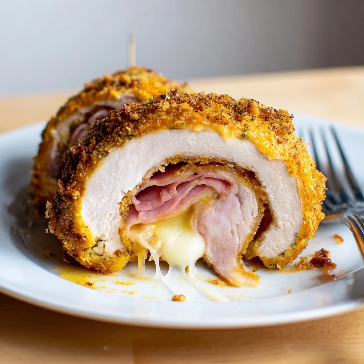 Warm Crispy Pickle Brined Chicken Rolls on plate with creamy mustard dipping sauce.