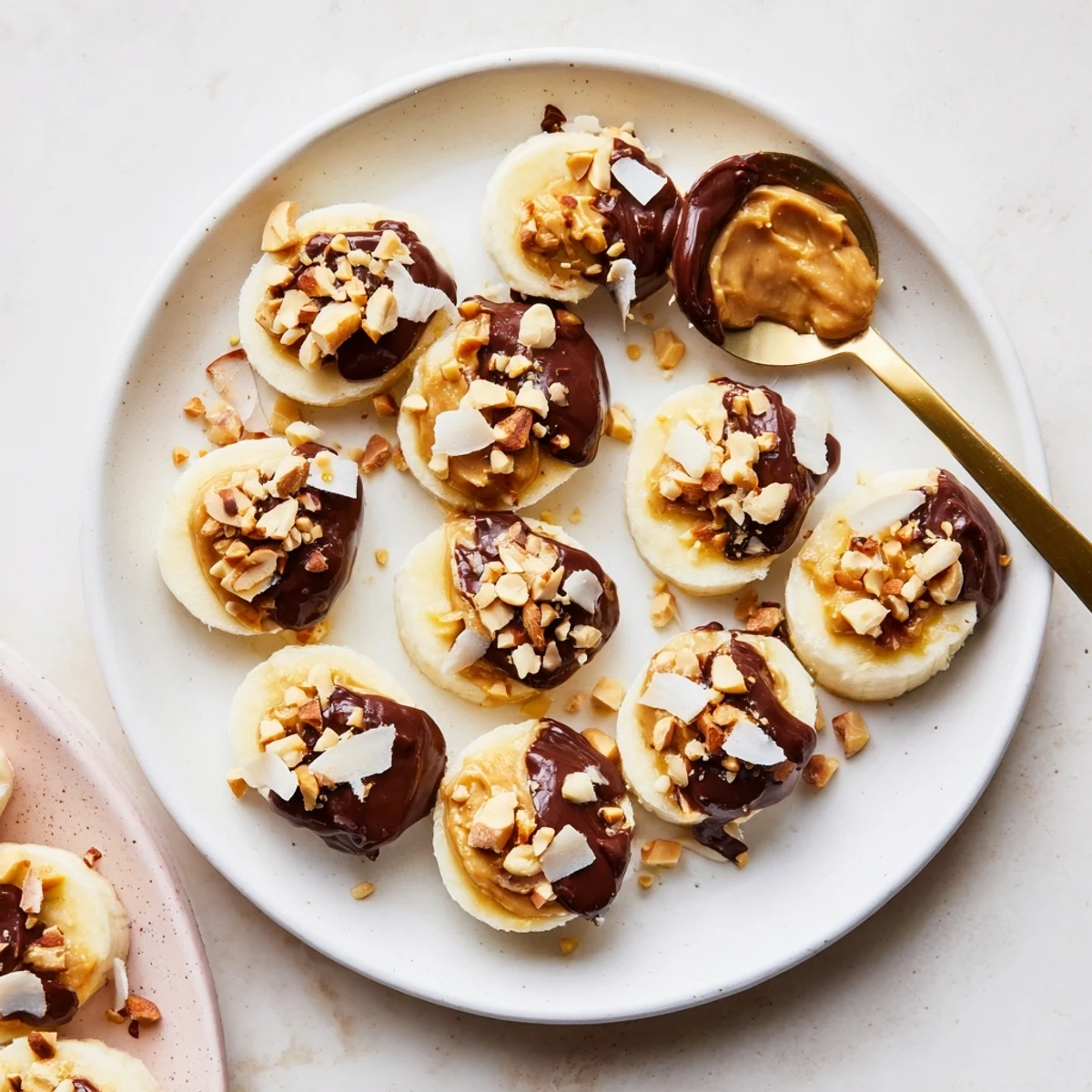 Creamy Chocolate Peanut Butter Banana rounds served with cold brew for pairing