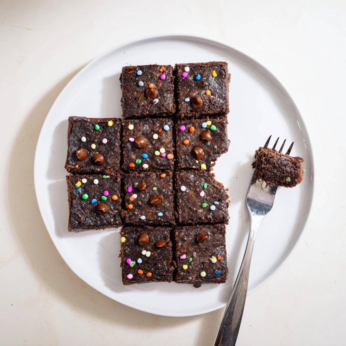 Sourdough Cosmic Chocolate Brownies cooling on parchment, fudgy centers and rainbow sprinkles.
