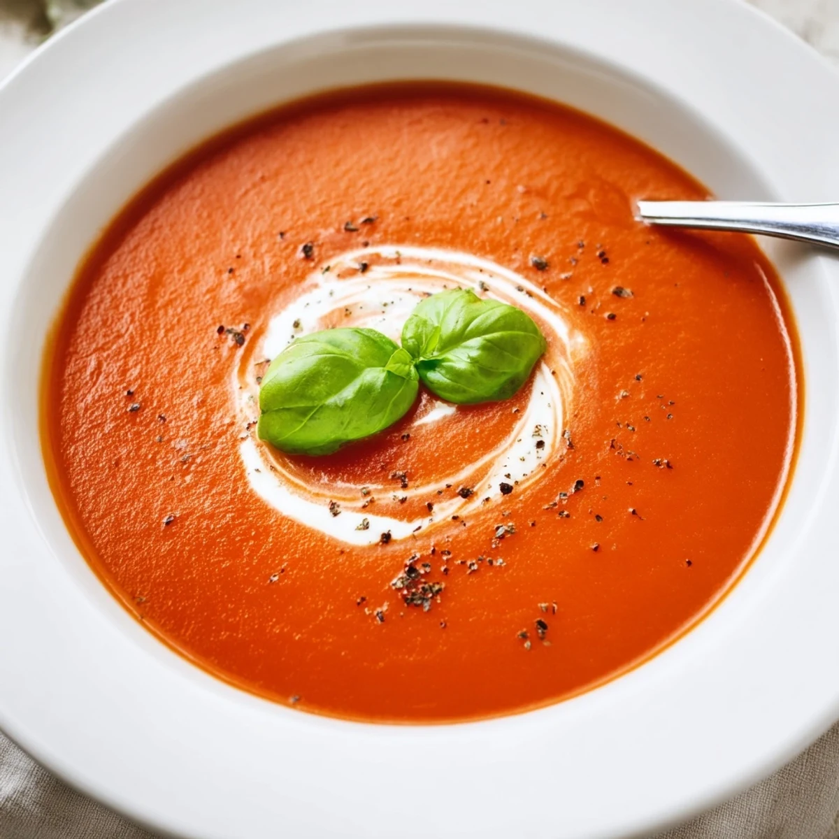 Hearty Tomato Soup simmered in pot, served alongside toasted grilled cheese  