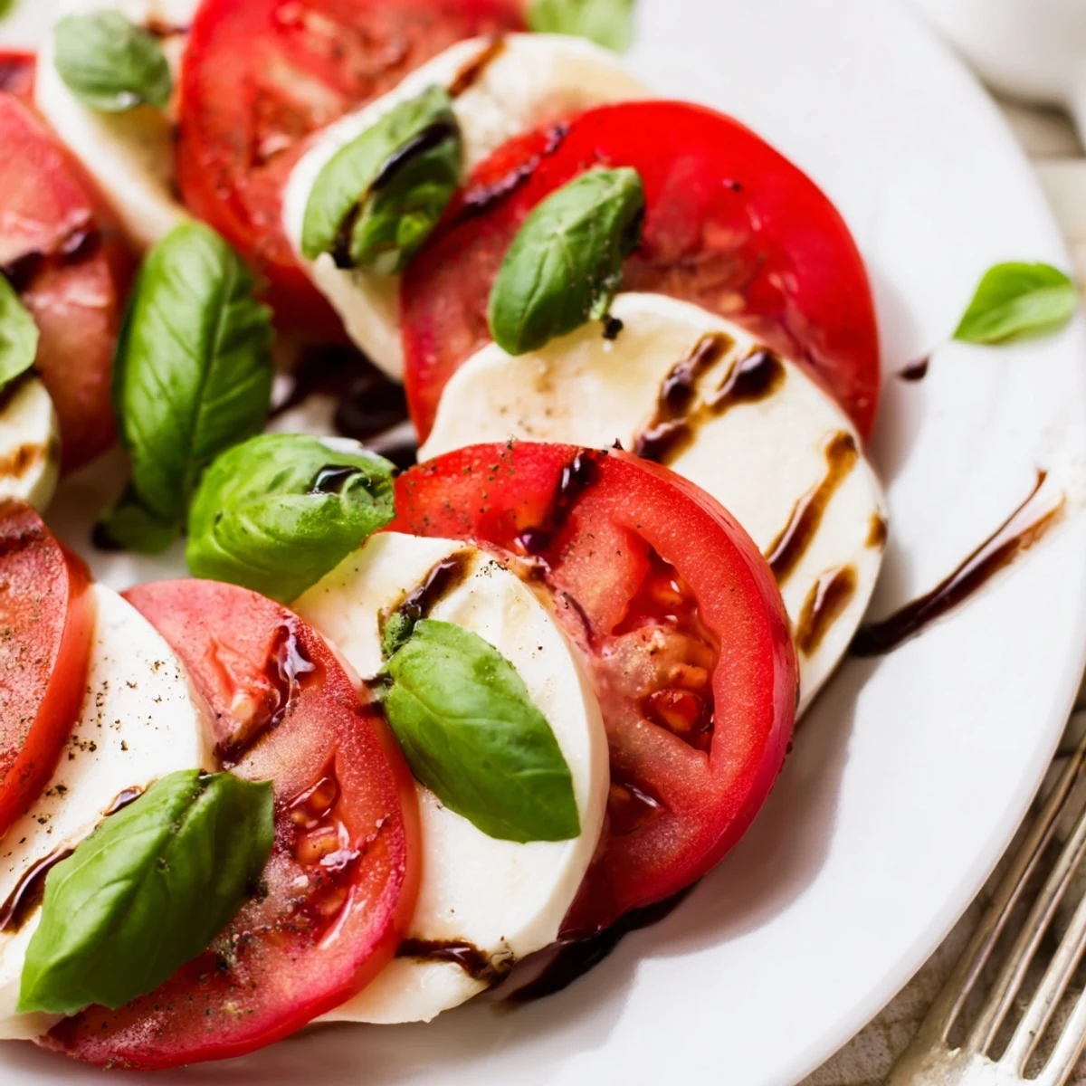 Caprese Salad with juicy tomato and creamy mozzarella, basil and olive oil