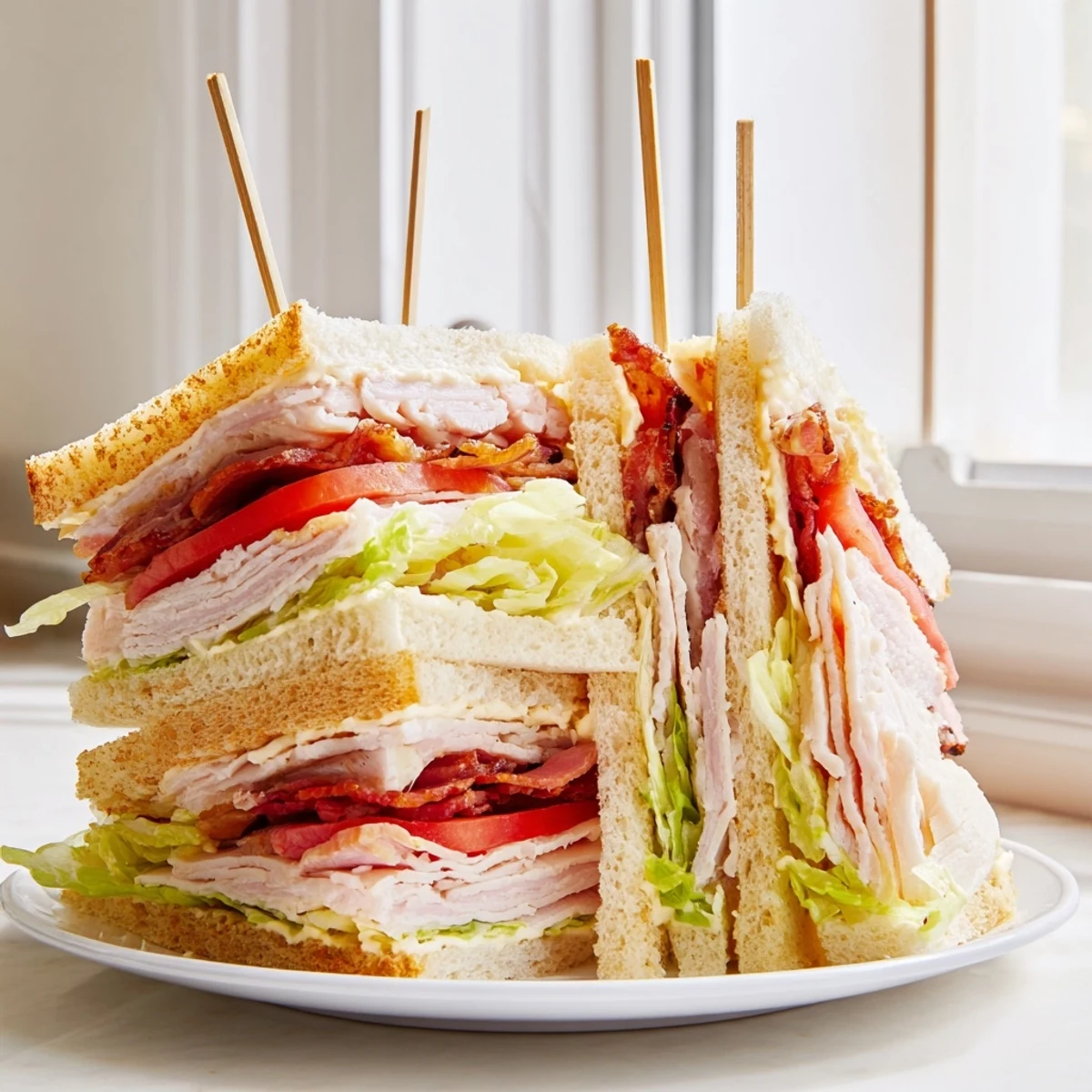 Club Sandwich stacked high with crispy bacon, fresh lettuce, and juicy turkey on toasted bread.