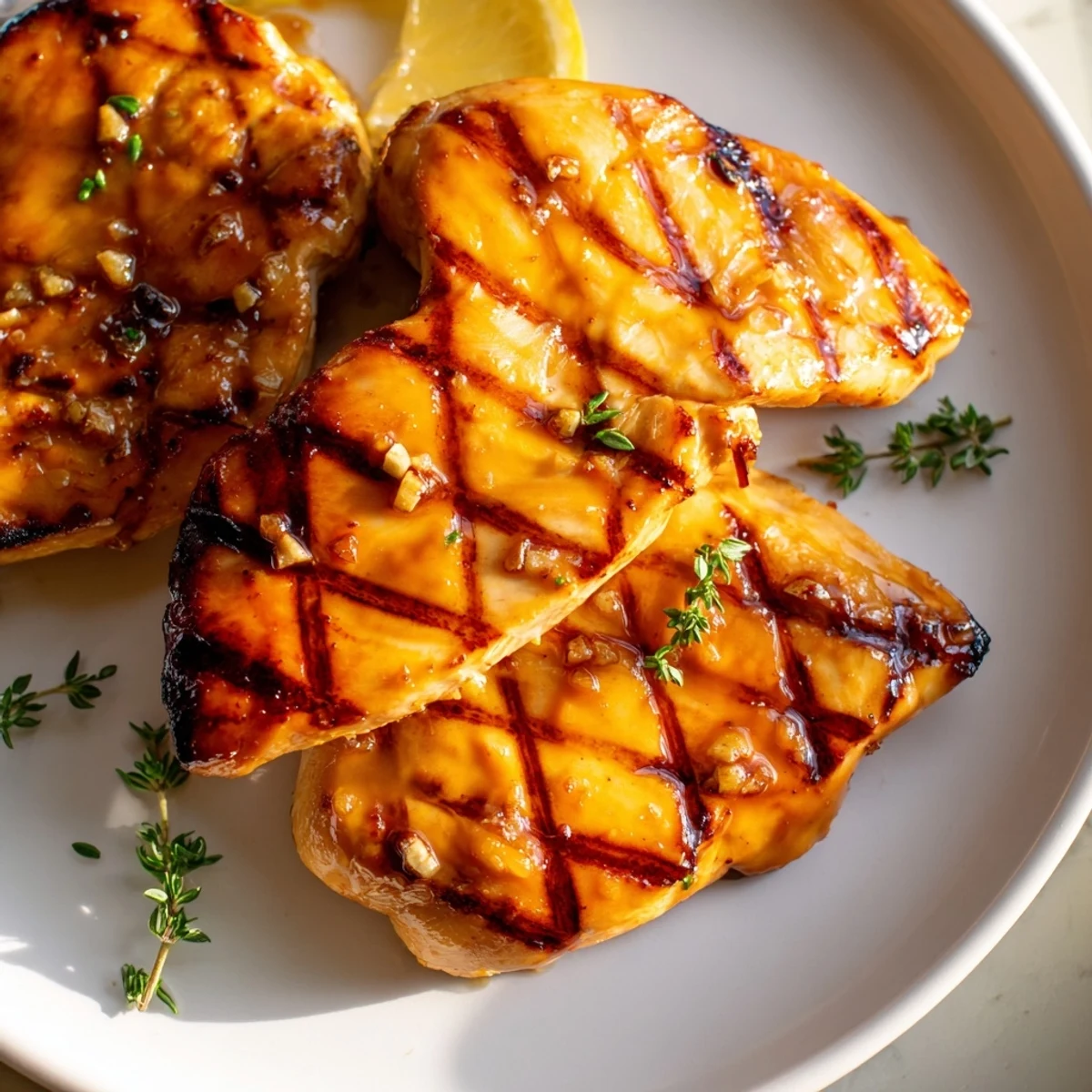 Maple Dijon Grilled Chicken sliced open showing tender meat with fresh parsley garnish