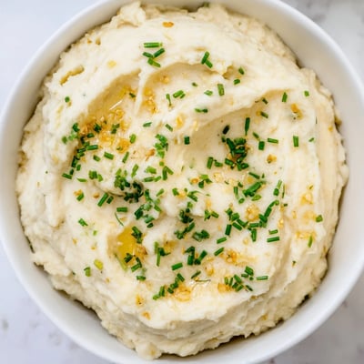 Golden roasted garlic cloves and tender cauliflower florets ready for blending into a low carb side dish.