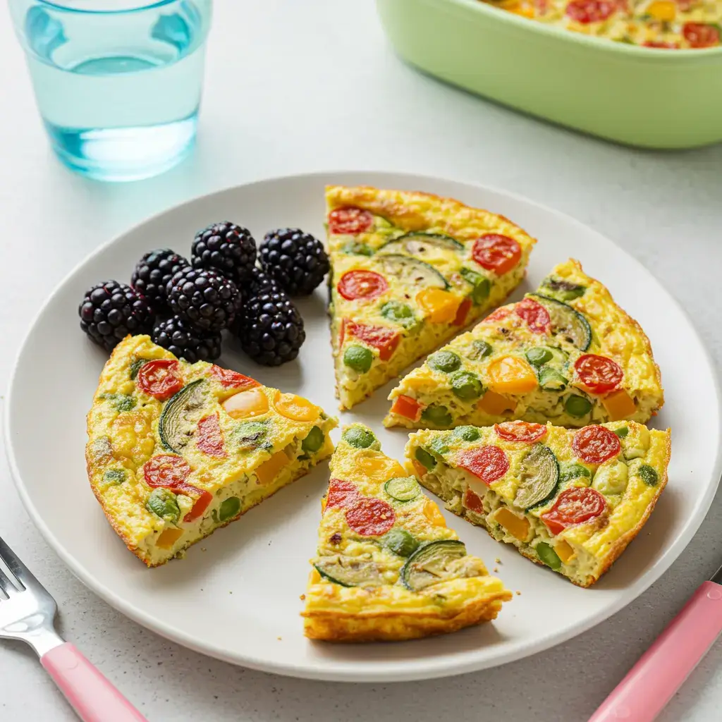 Microwave veggie and cheese frittata with fresh fruit.