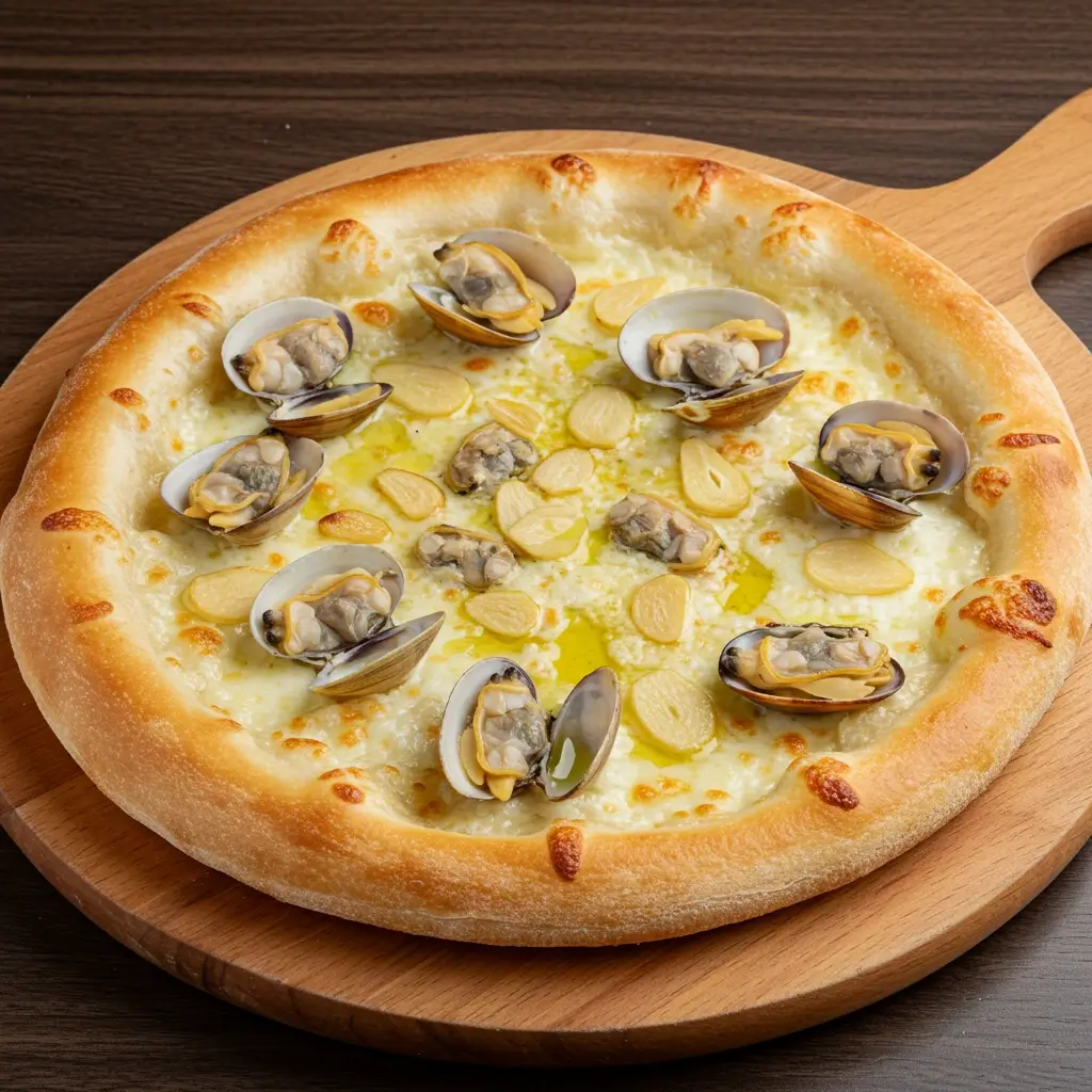 Close-up of a thin-crust pizza topped with Parmesan cheese and olive oil, highlighting its crispy texture and rich flavors.